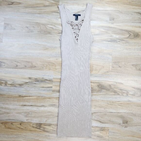 🔹️Forever 21 Tan Ribbed Bodycon Sleeveless Dress Large - Picture 5 of 12